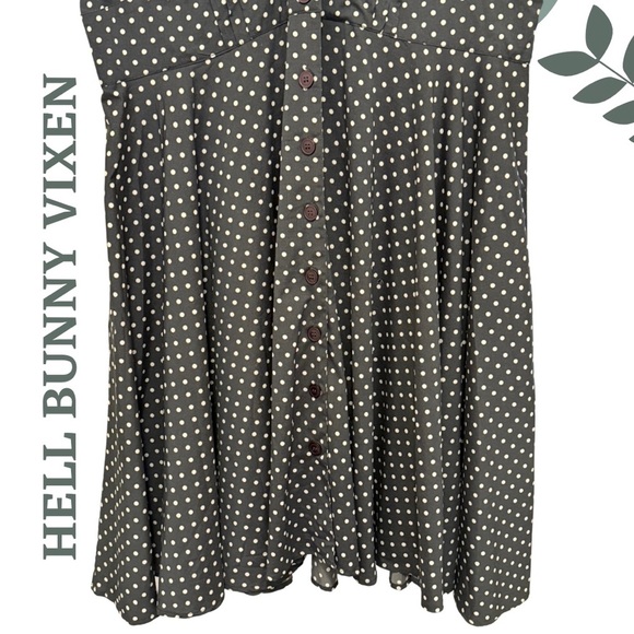 Hell Bunny Vixen Polka Dot Midi Dress Shirt Sleeve Dark Grey Black Size 18 (4x) - Picture 7 of 10